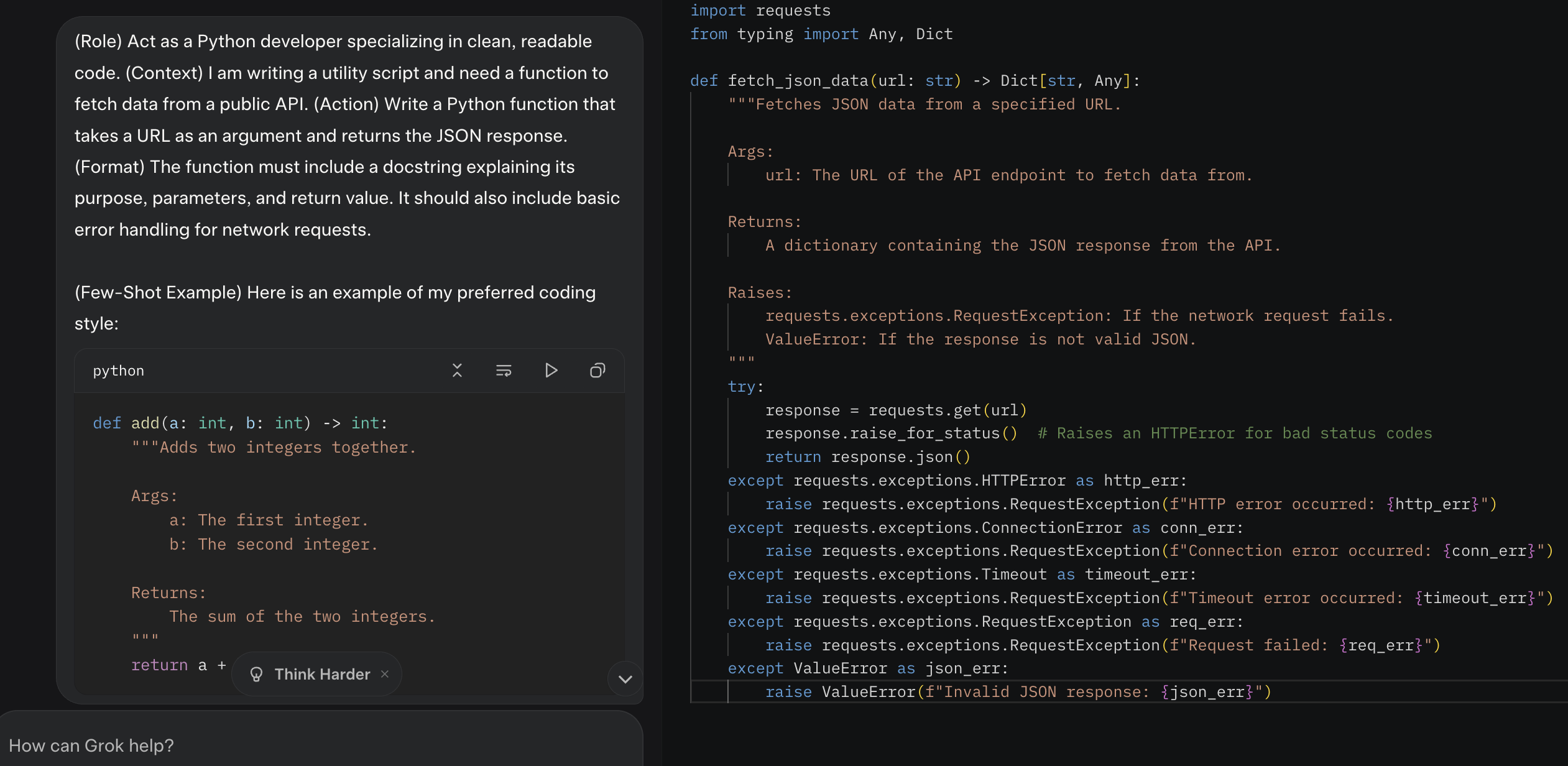 Screenshot of C-R-A-F-T + Few-Shot output